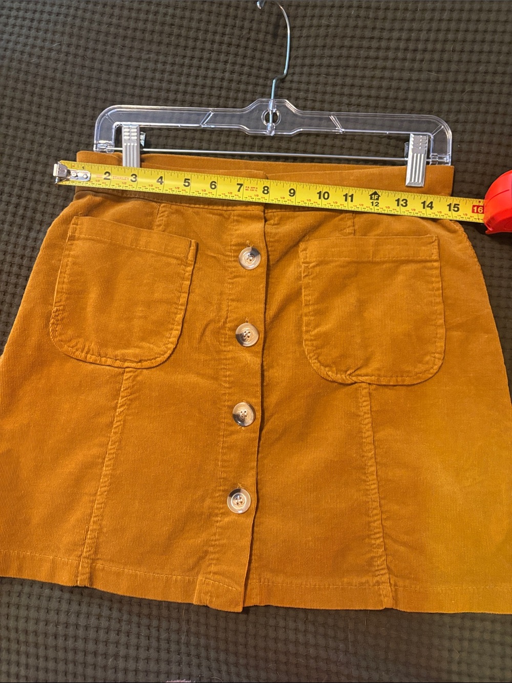 Button-Front Corduroy Mini Skirt in Mustard